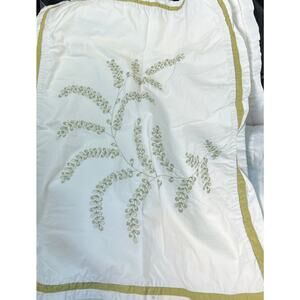 Pottery Barn Floral Embroidered Green Fern White Duvet Cover Set Botanical 3 Pcs